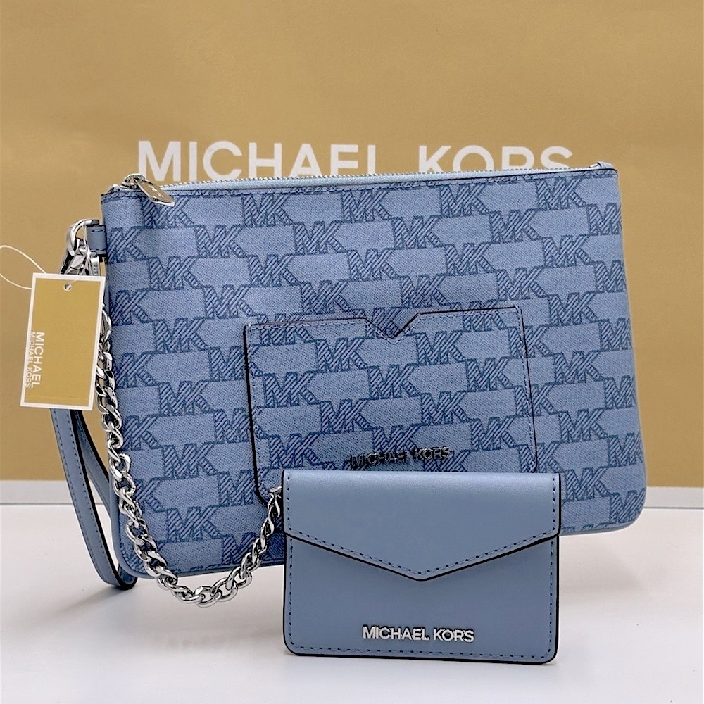 MICHAEL KORS JET SET ITEM LG 2 in 1 CARD CASE & WRISTLET Pale Blue NWT - Picture 3 of 16